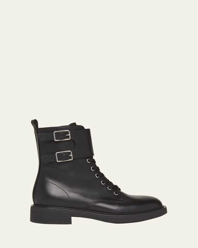 Leather Buckle Cuff Combat Booties
